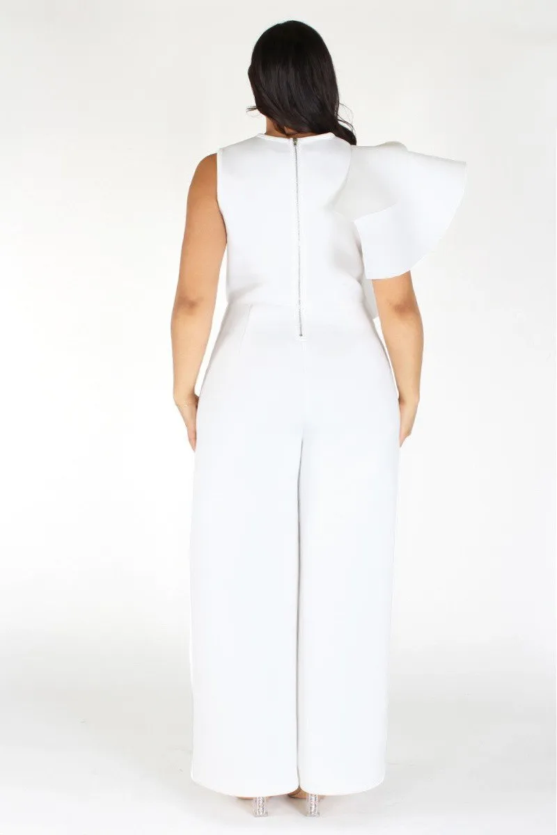 Plus Size Ruffled Trim Side Maxi Leg Jumpsuit