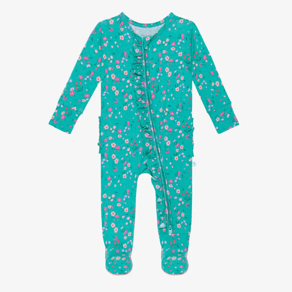 Posh Peanut Cassandra Ruffled Zippered Footie
