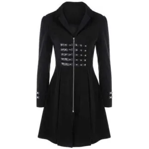 PU Leather Trim Lace Up Flare Coat - Black Xl