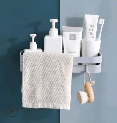 Punch-free bathroom shelf wall storage rack rectangular seamless bathroom shelf
