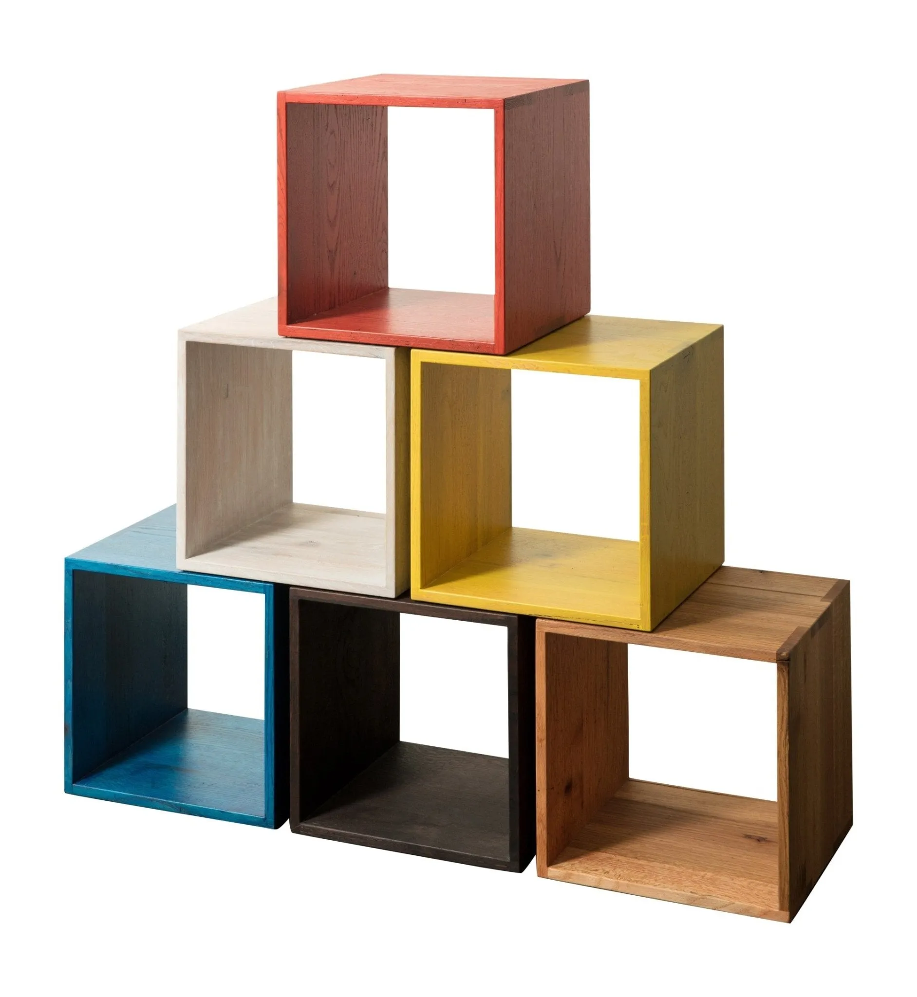 Rainbow City Cubes | Modular Modern Wood Cubes with Brass | Storage or Cocktail Table