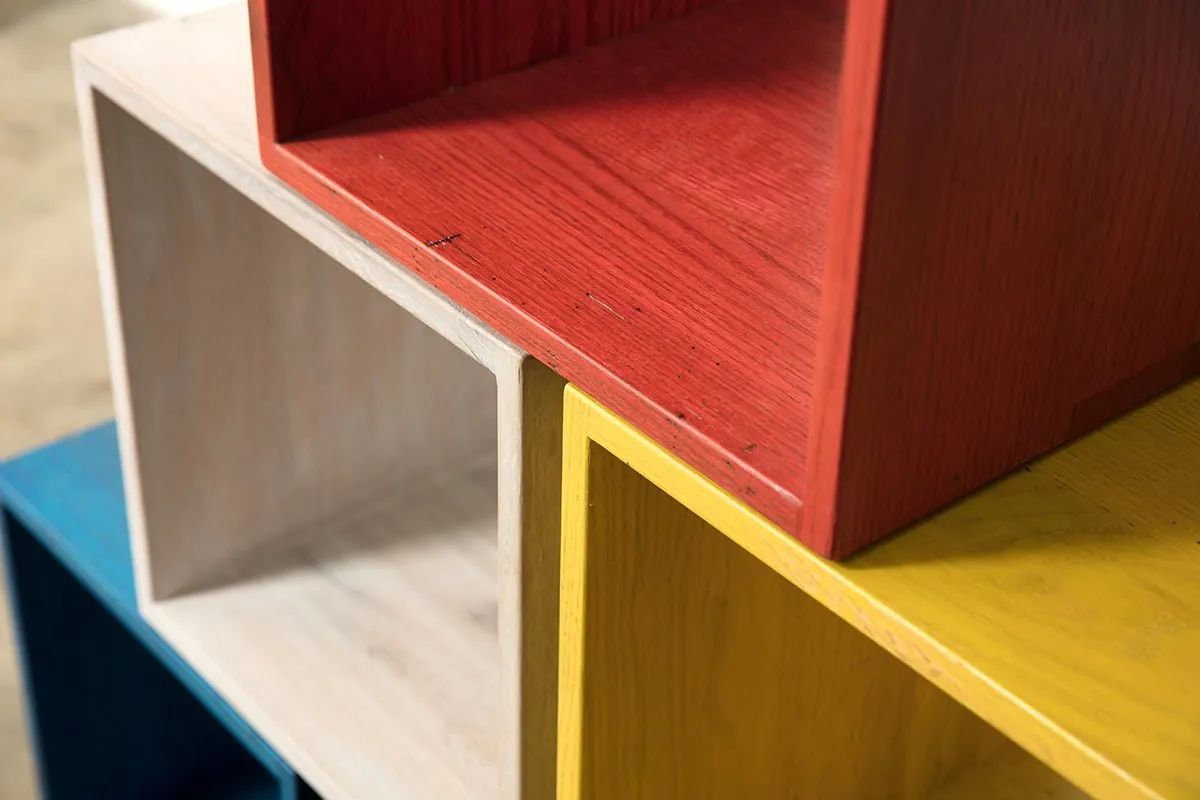 Rainbow City Cubes | Modular Modern Wood Cubes with Brass | Storage or Cocktail Table
