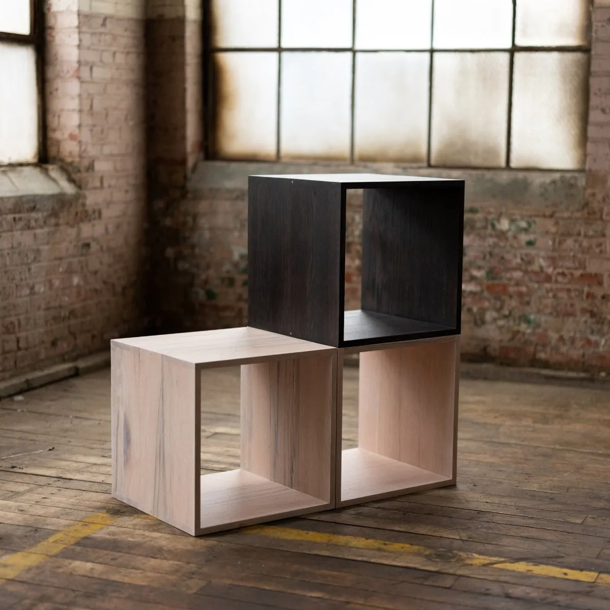 Rainbow City Cubes | Modular Modern Wood Cubes with Brass | Storage or Cocktail Table