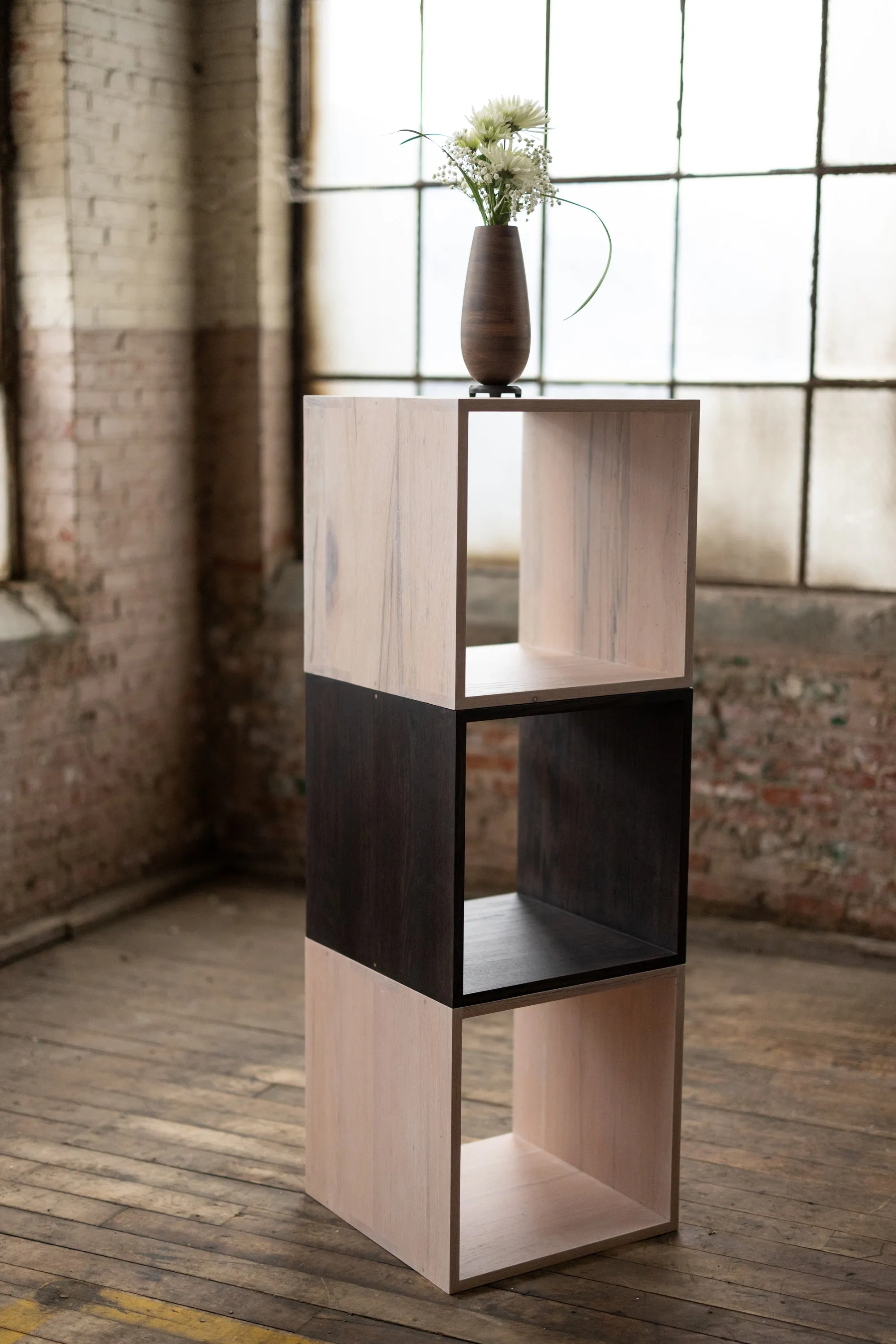 Rainbow City Cubes | Modular Modern Wood Cubes with Brass | Storage or Cocktail Table