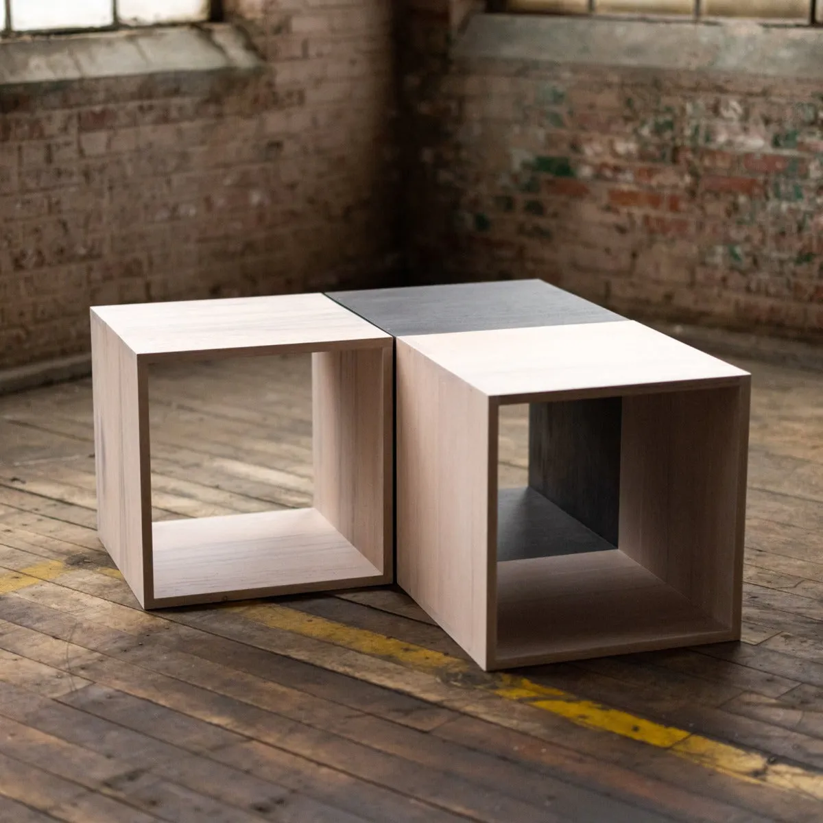 Rainbow City Cubes | Modular Modern Wood Cubes with Brass | Storage or Cocktail Table