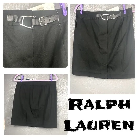 Ralph Lauren black a-line skirt with bit buckle
