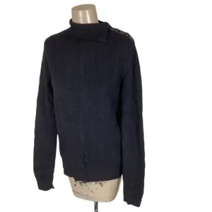 Ralph Lauren Black Knit Cashmere Lamb Skin Button Turtleneck Sweater Women’s L