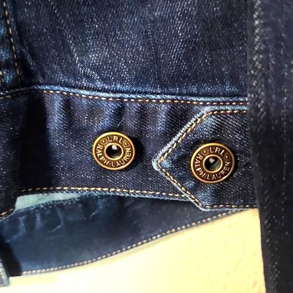 Ralph Lauren Dark Blue Denim Jacket Leather Trim Collar Large