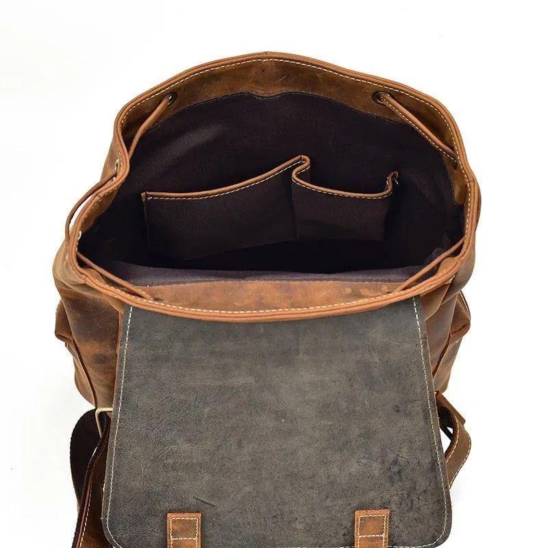 Real leather Backpack Vintage Drawstring