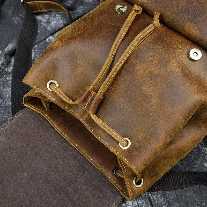 Real leather Backpack Vintage Drawstring