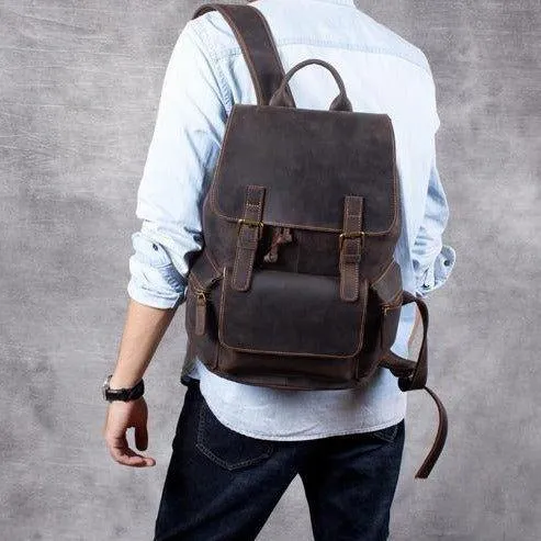 Real leather Backpack Vintage Drawstring