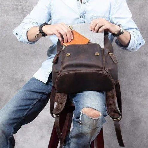 Real leather Backpack Vintage Drawstring