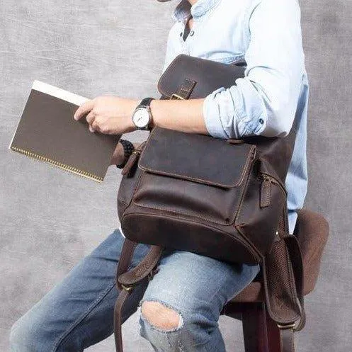 Real leather Backpack Vintage Drawstring