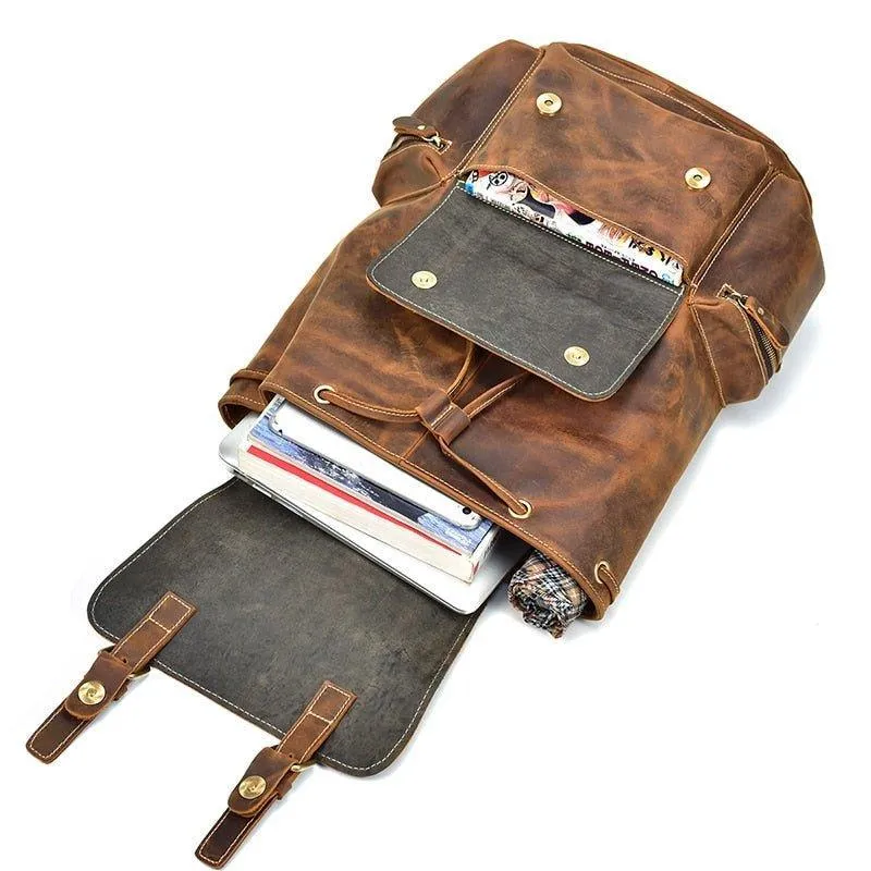 Real leather Backpack Vintage Drawstring