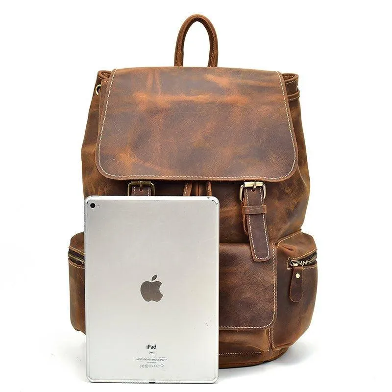Real leather Backpack Vintage Drawstring
