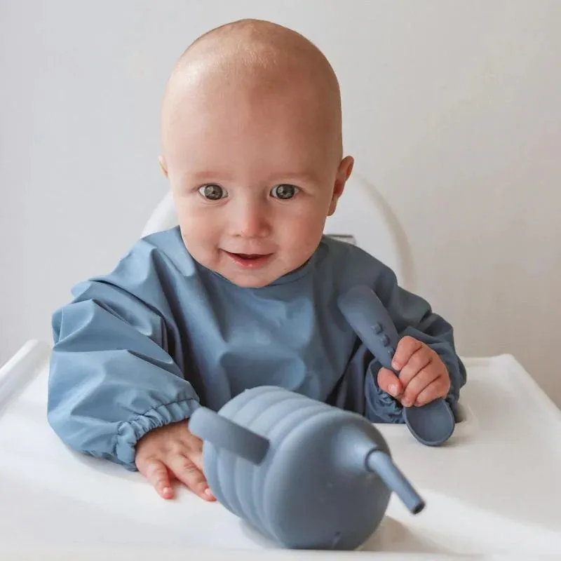 Recycled Long Sleeve Smock Bib Blue - 6M 