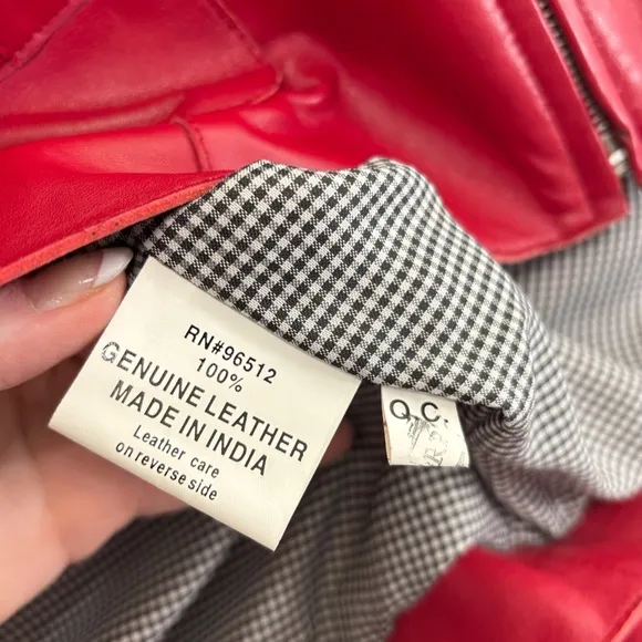 Red Cropped Leather Jacket with Zipper Closure