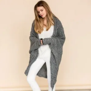 ROBI-AGNES alpaca oversized batwing cardigan leather trim