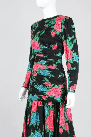Ruched Roses Silk Dress