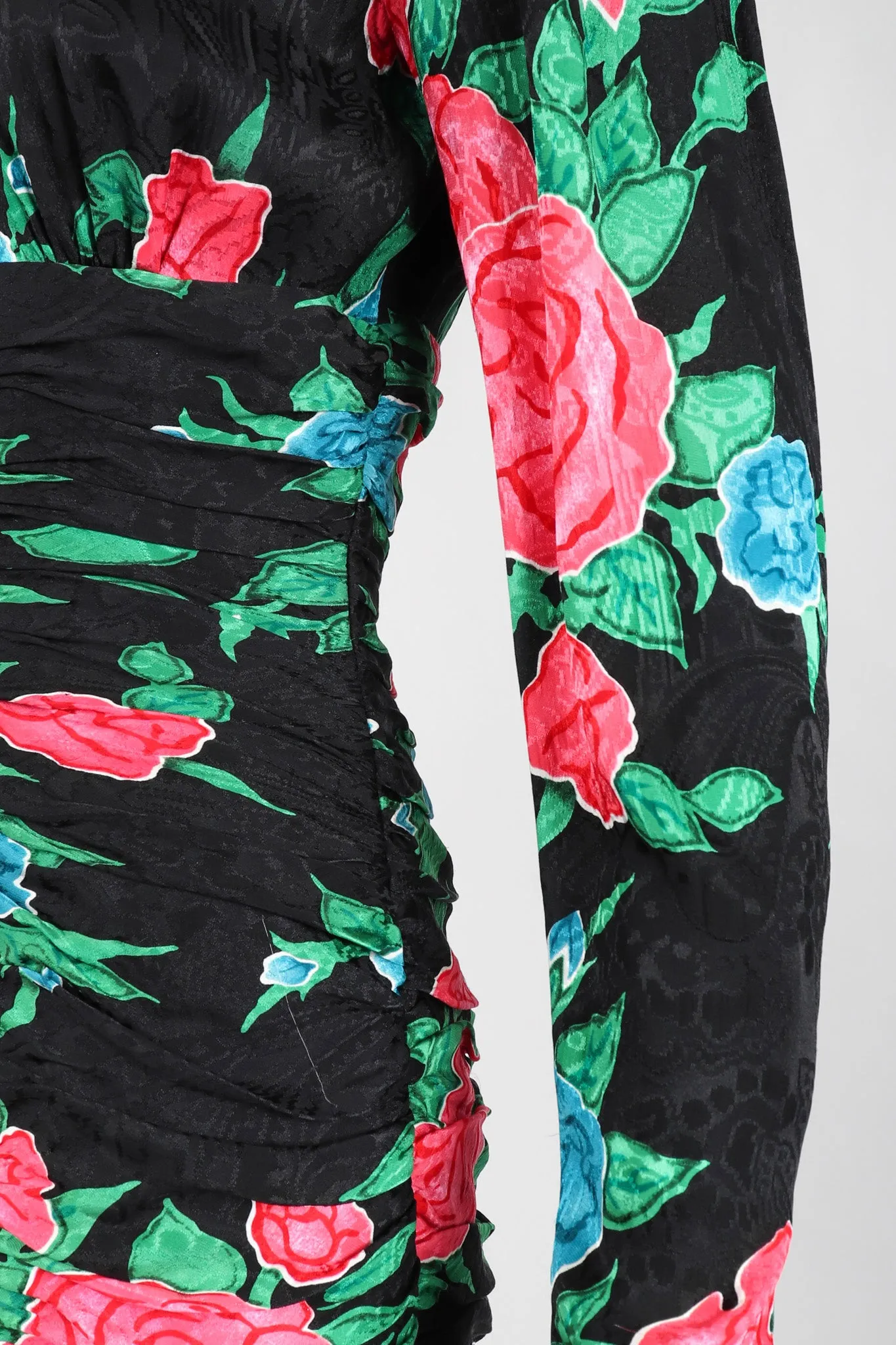 Ruched Roses Silk Dress