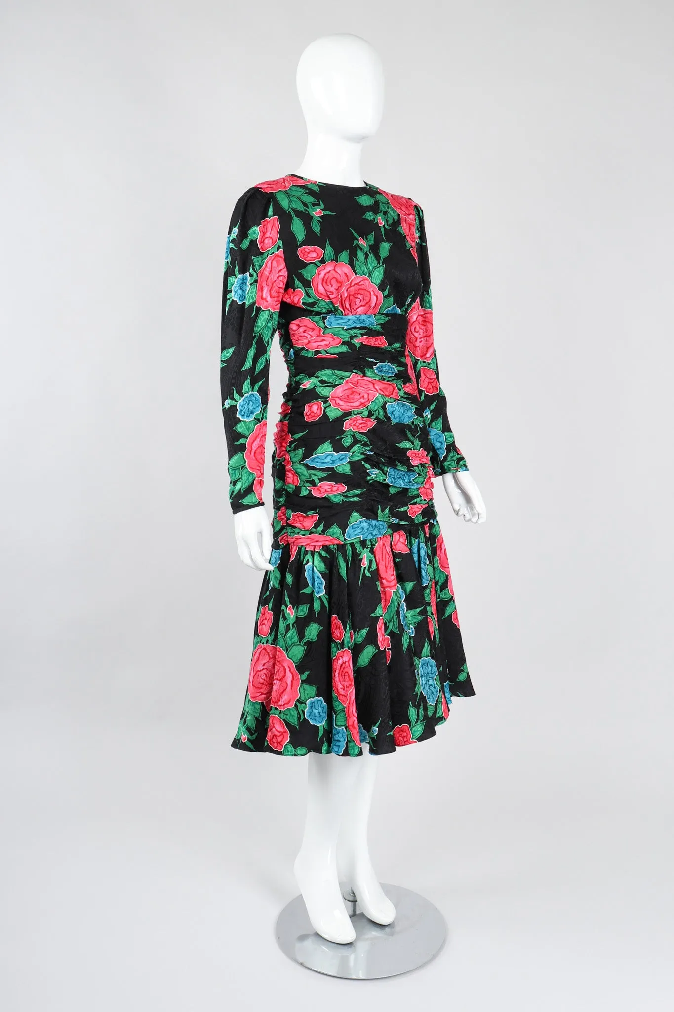 Ruched Roses Silk Dress