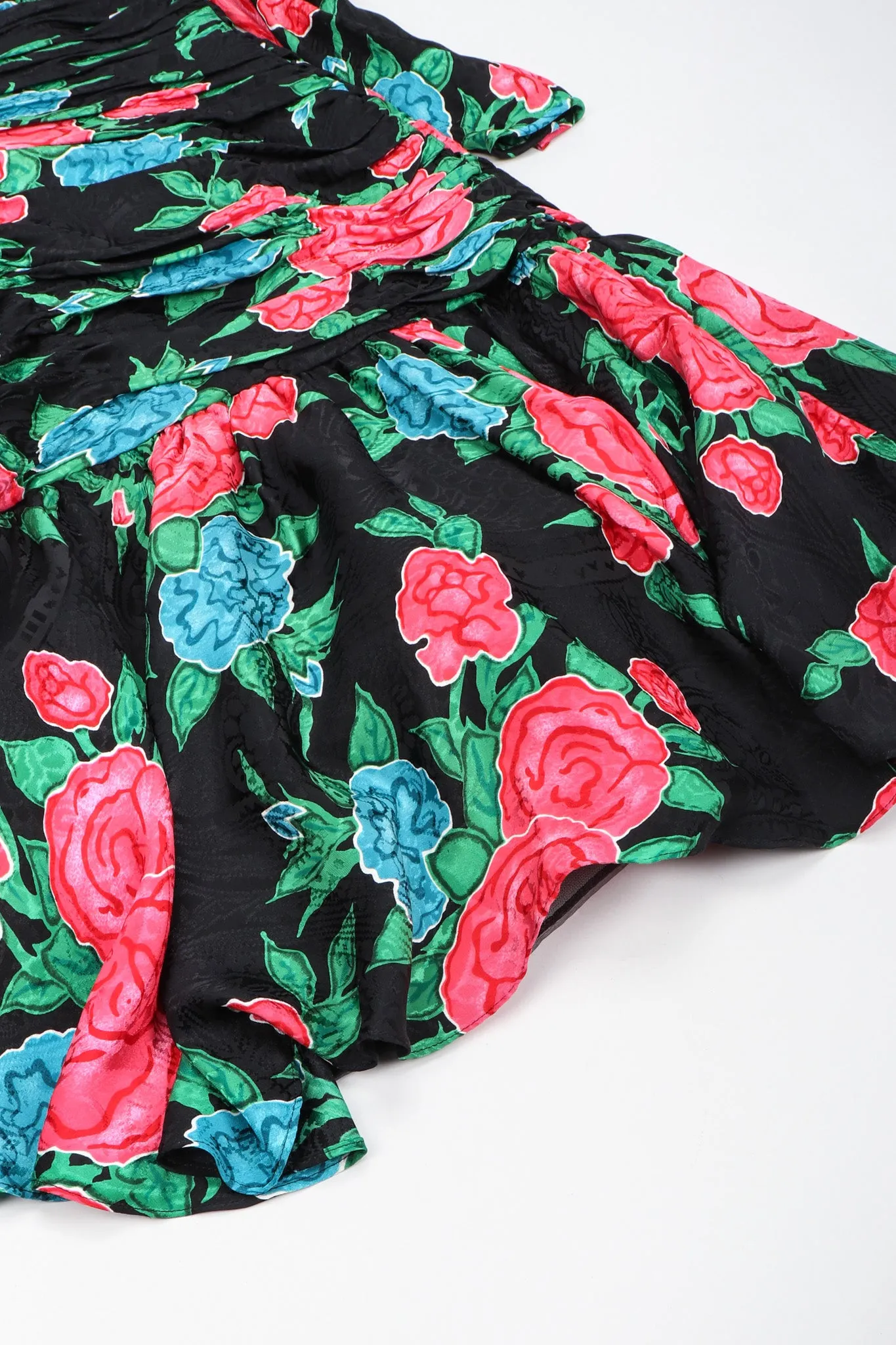 Ruched Roses Silk Dress