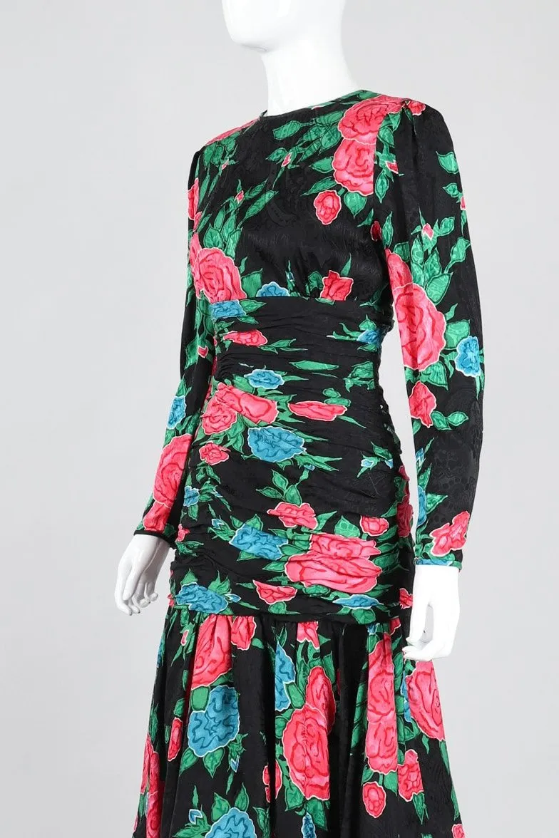 Ruched Roses Silk Dress