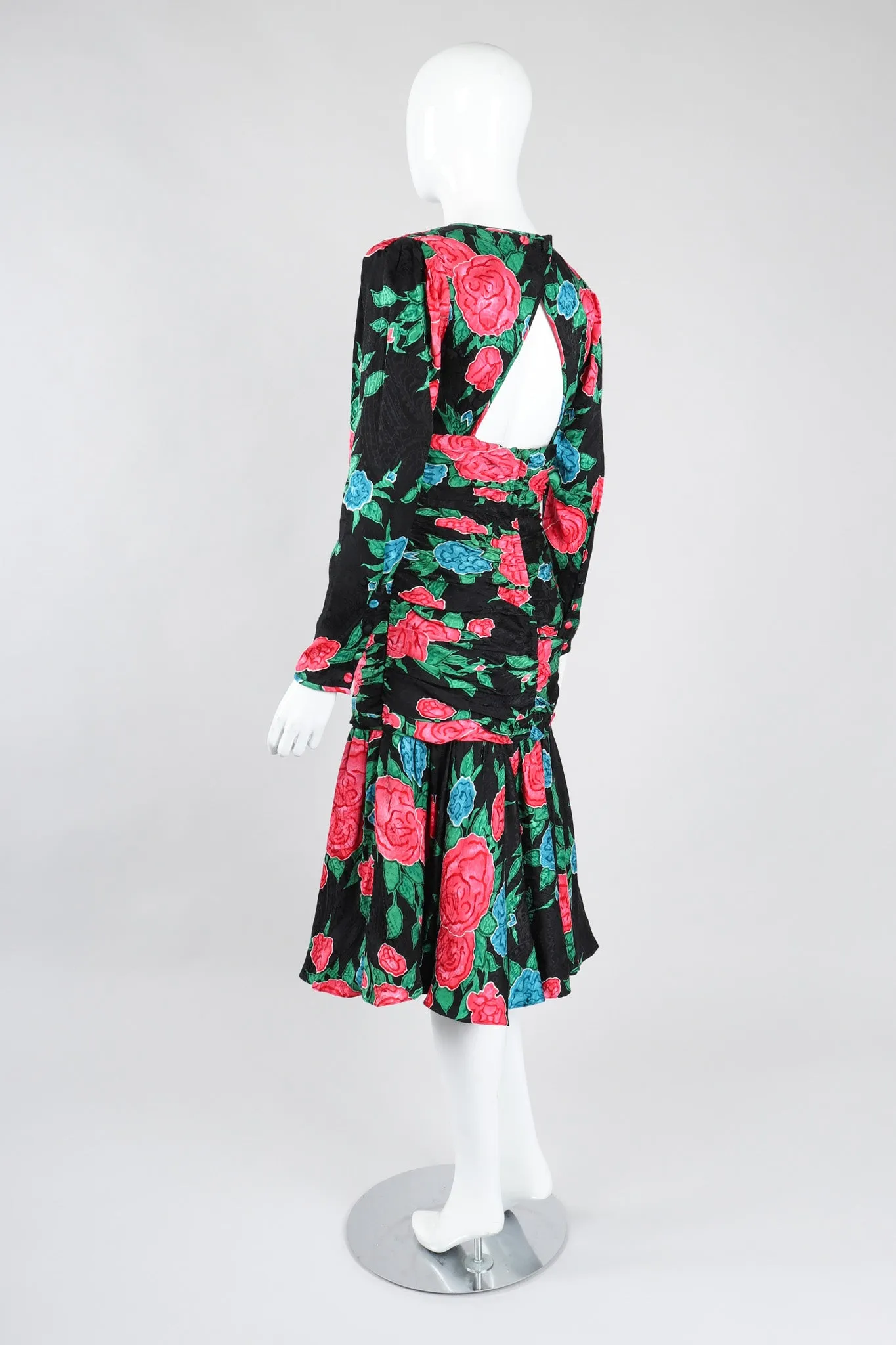 Ruched Roses Silk Dress