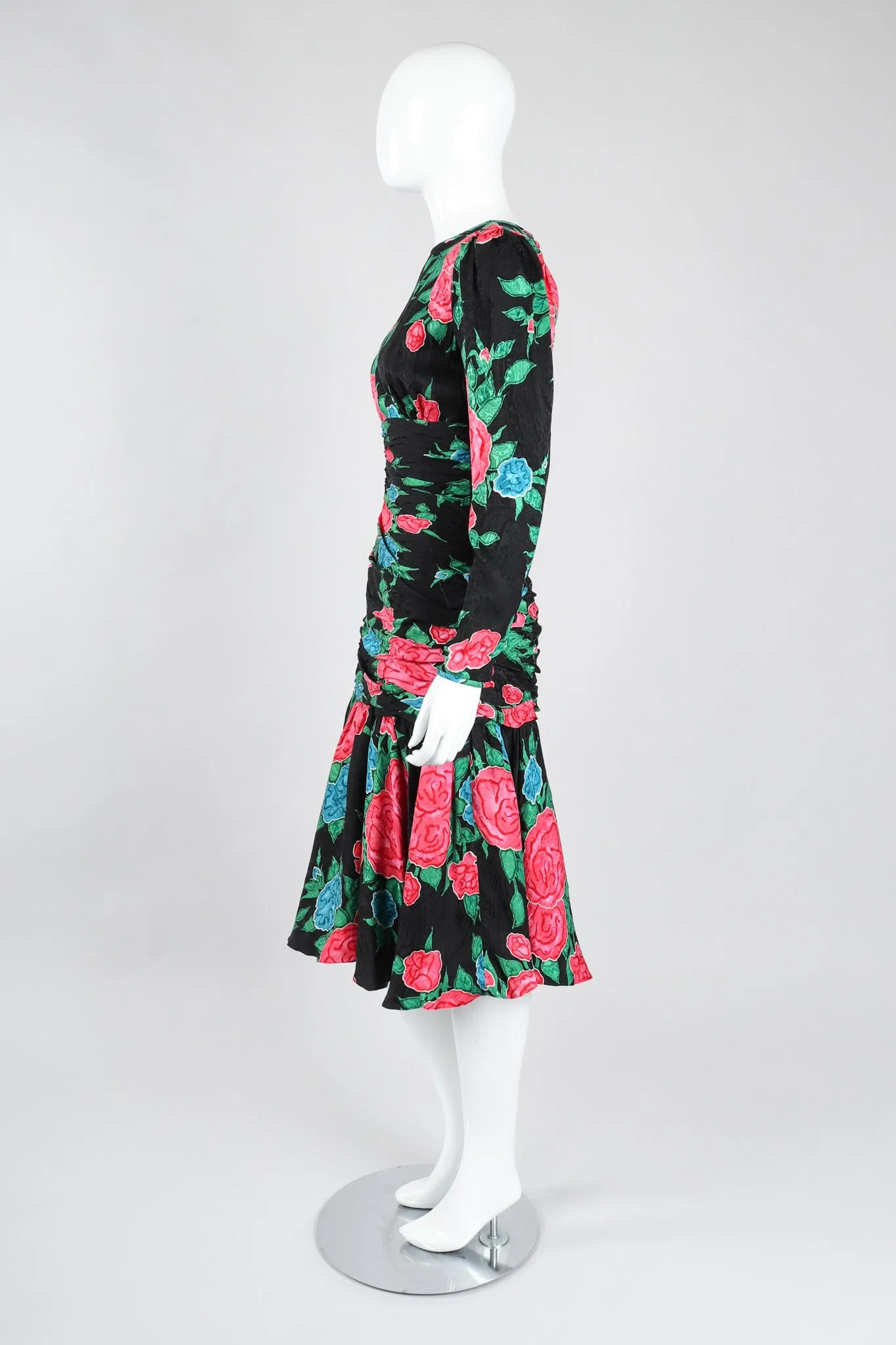 Ruched Roses Silk Dress