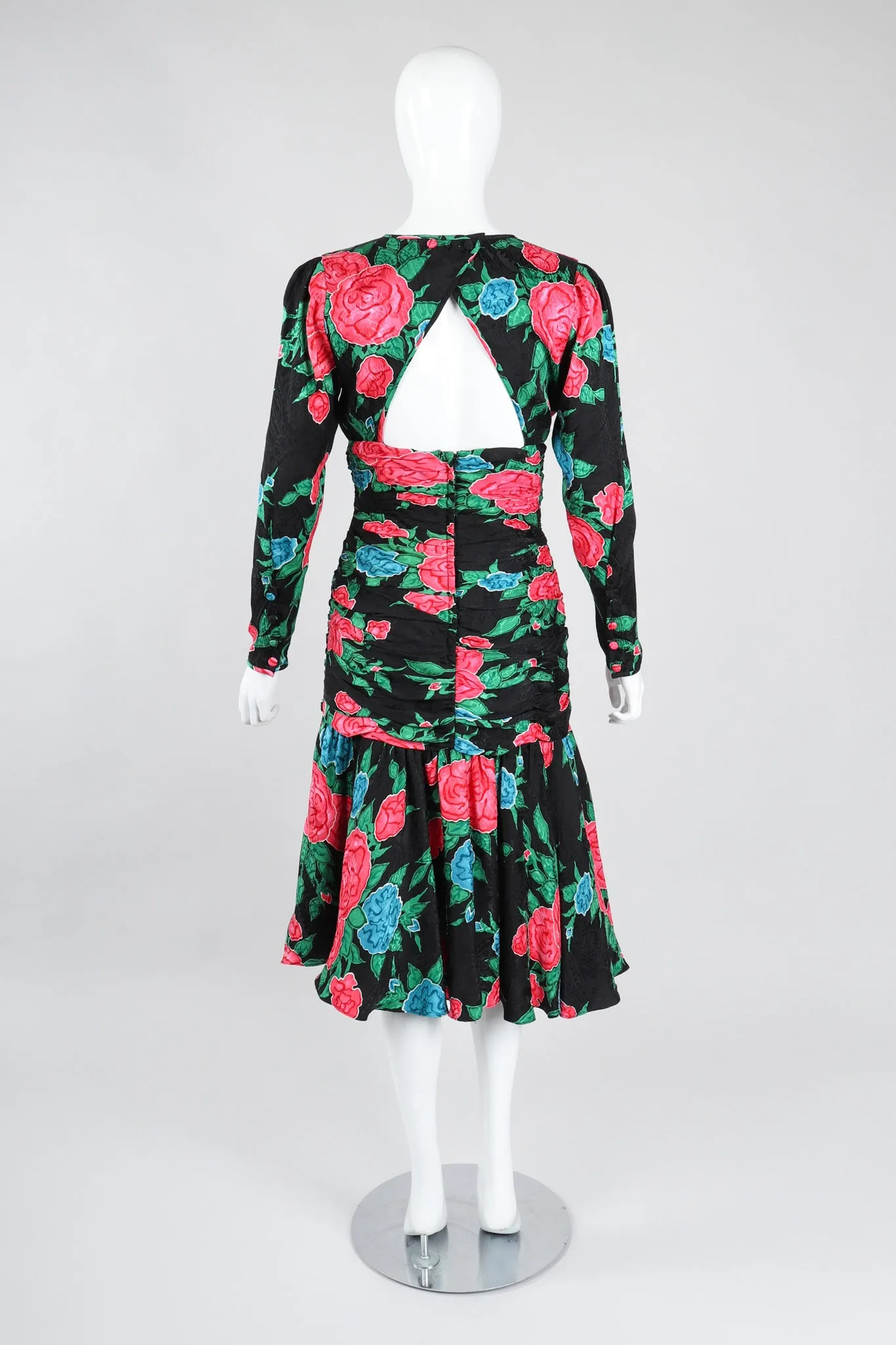 Ruched Roses Silk Dress