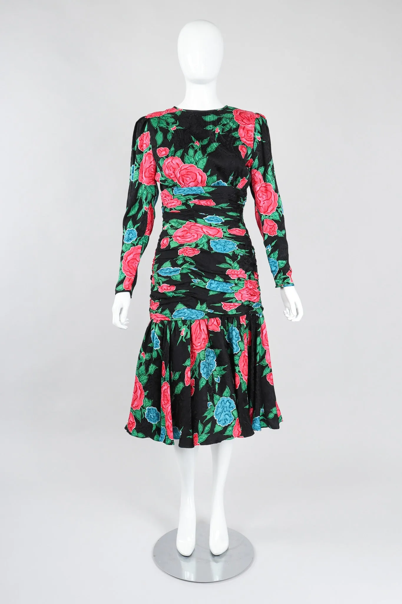 Ruched Roses Silk Dress