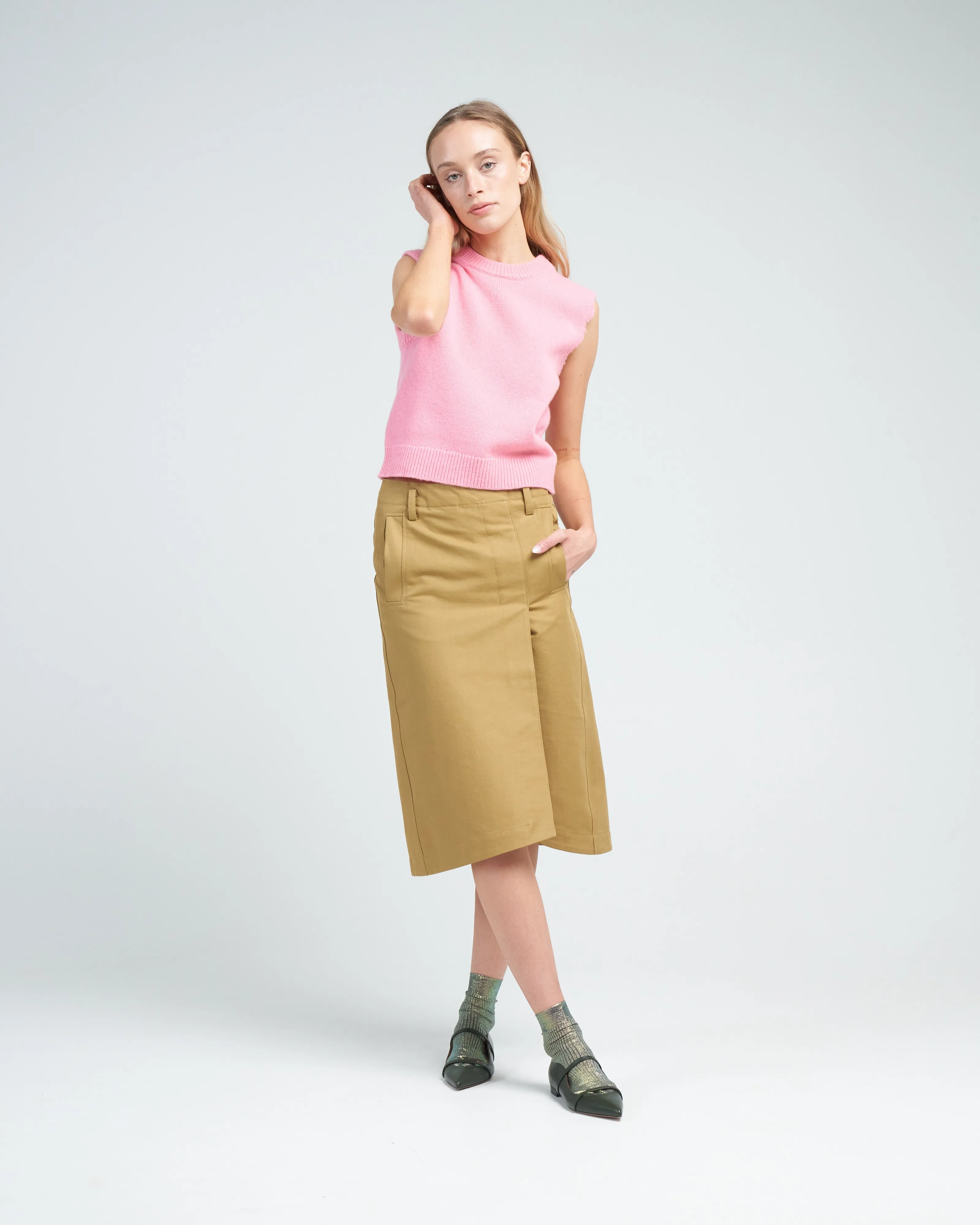sculpted cotton pitched skirt - tan