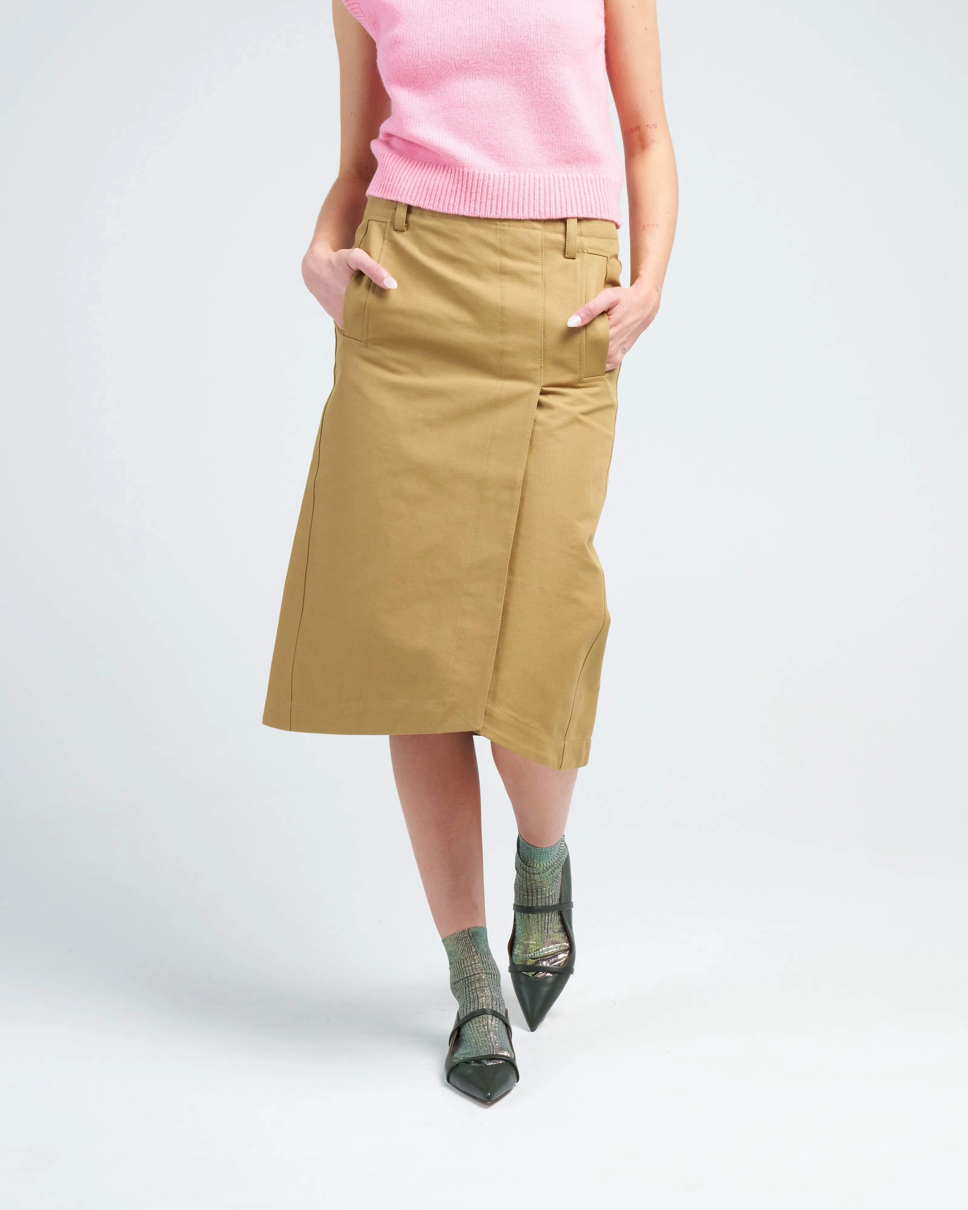 sculpted cotton pitched skirt - tan