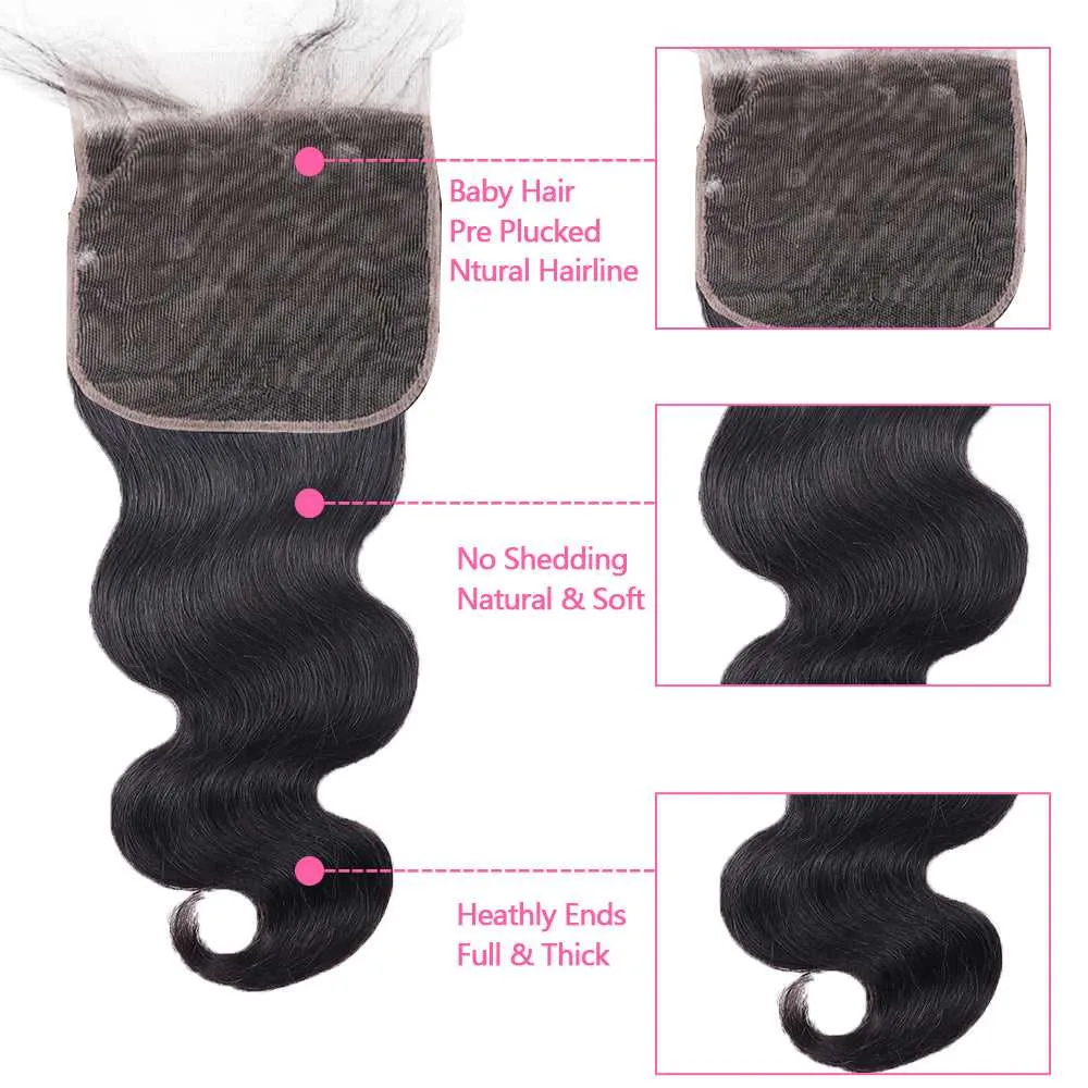 Sdamey Brazilian Body Wave Human Hair 7X7 Lace Closure