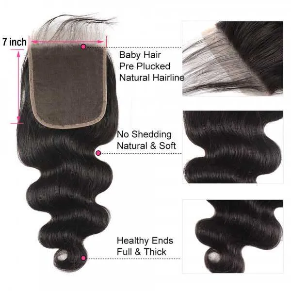 Sdamey Brazilian Body Wave Human Hair 7X7 Lace Closure