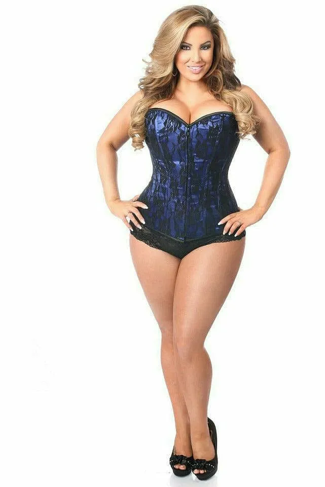 Sexy Blue Lace Front Zipper Corset