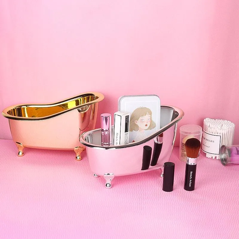 Shiny Mini Bathtub Desktop Jewelry Cosmetic Storage Box Case