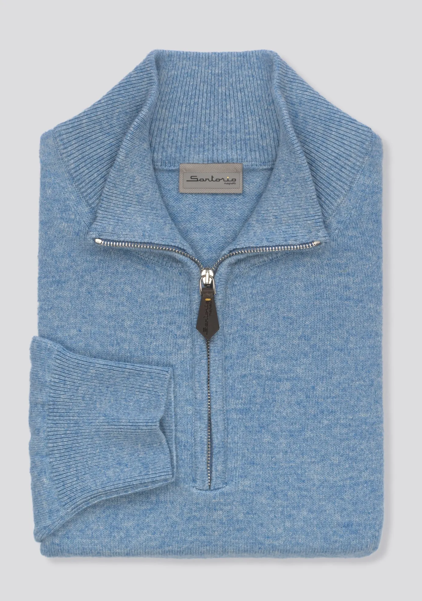 Sky Blue Blended Cashmere Zip Pullover
