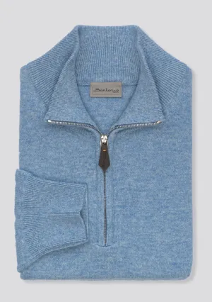 Sky Blue Blended Cashmere Zip Pullover