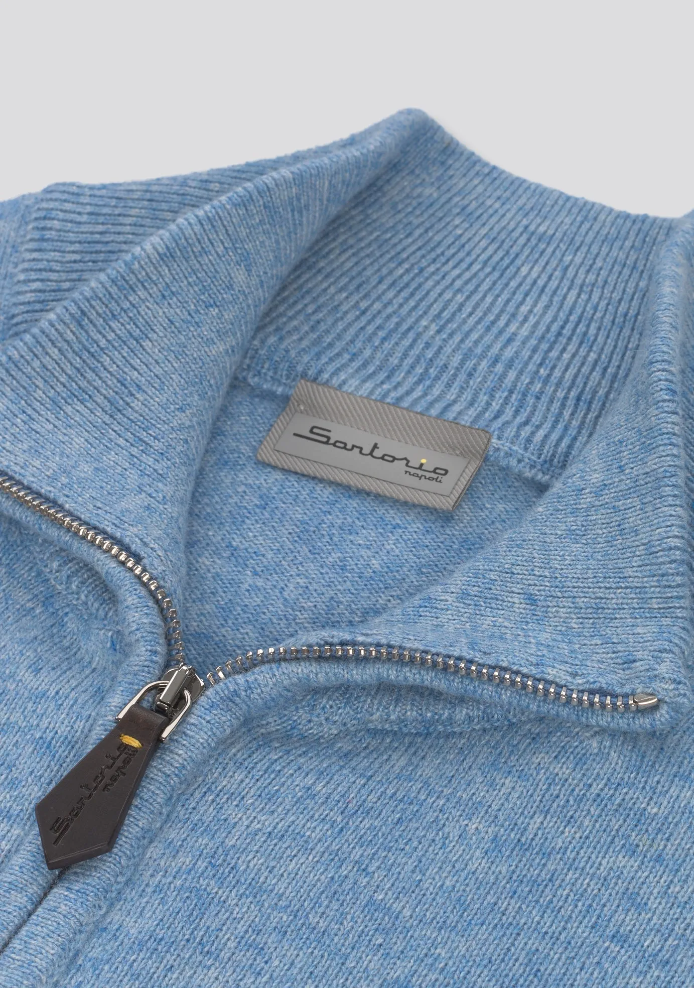 Sky Blue Blended Cashmere Zip Pullover