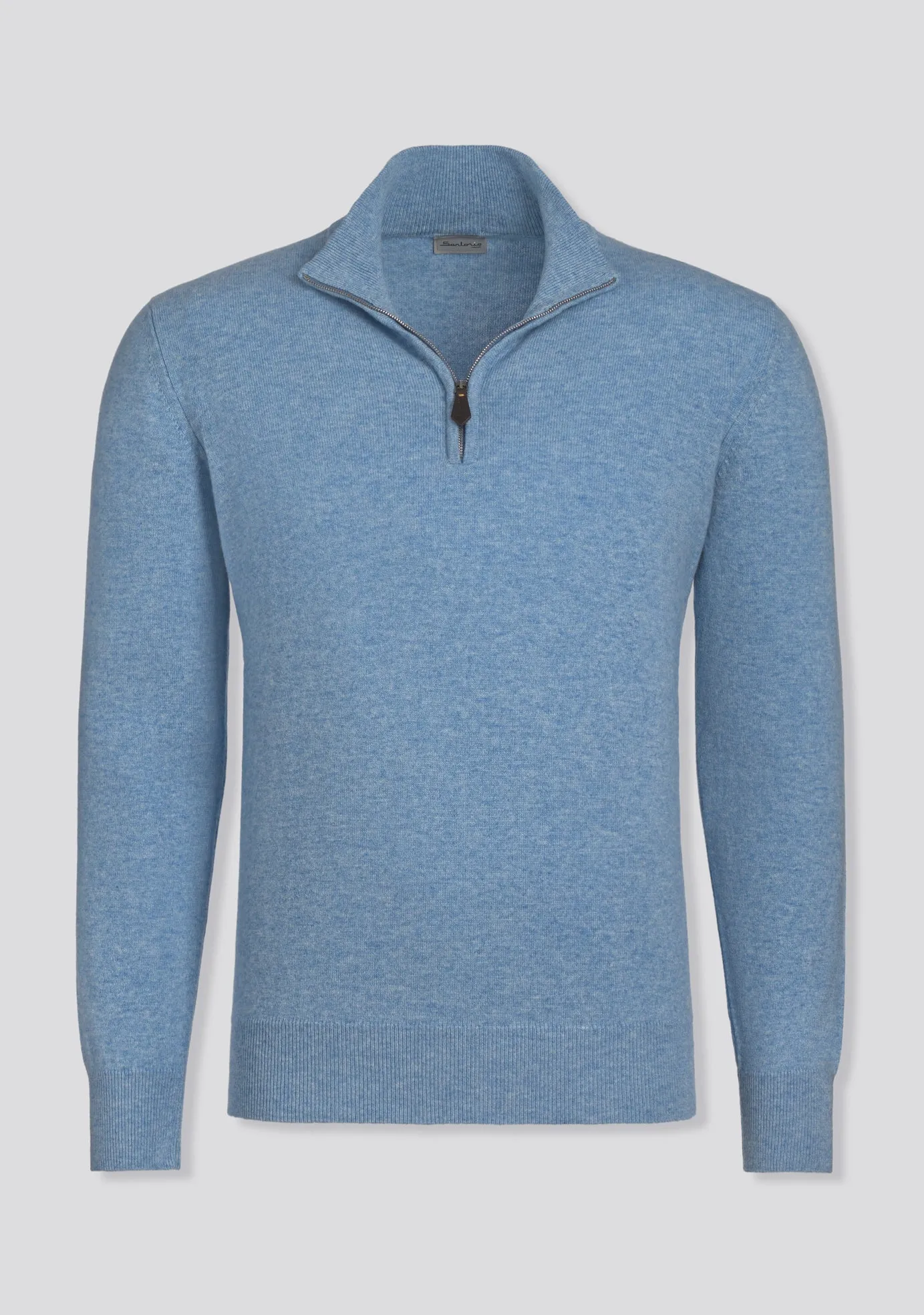 Sky Blue Blended Cashmere Zip Pullover