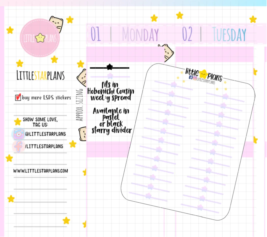 Starry Divider Planner Stickers Fit in Hobonichi Cousin Planners