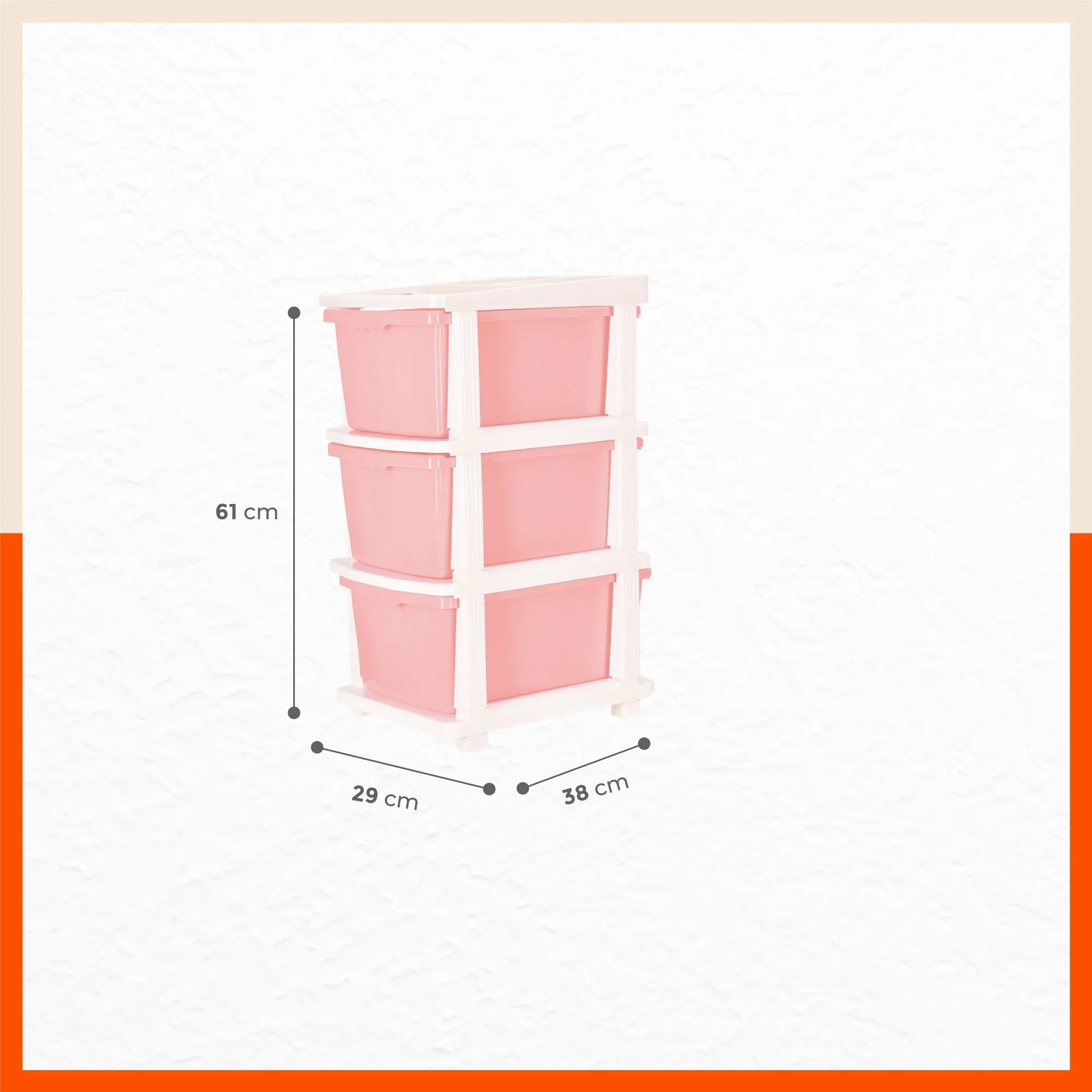 Stomo 3 Drawer Multi-Purpose Storage Organizer for Home and Office (Peach)