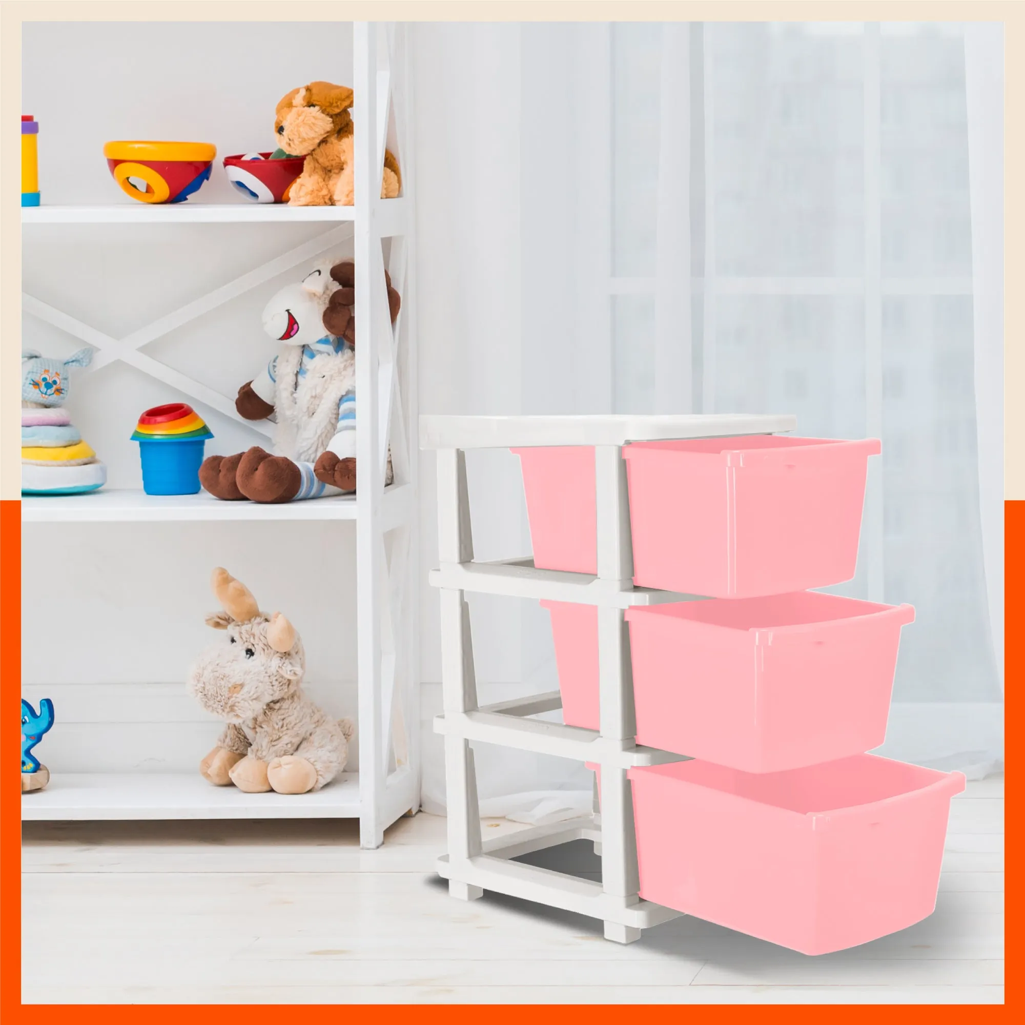 Stomo 3 Drawer Multi-Purpose Storage Organizer for Home and Office (Peach)