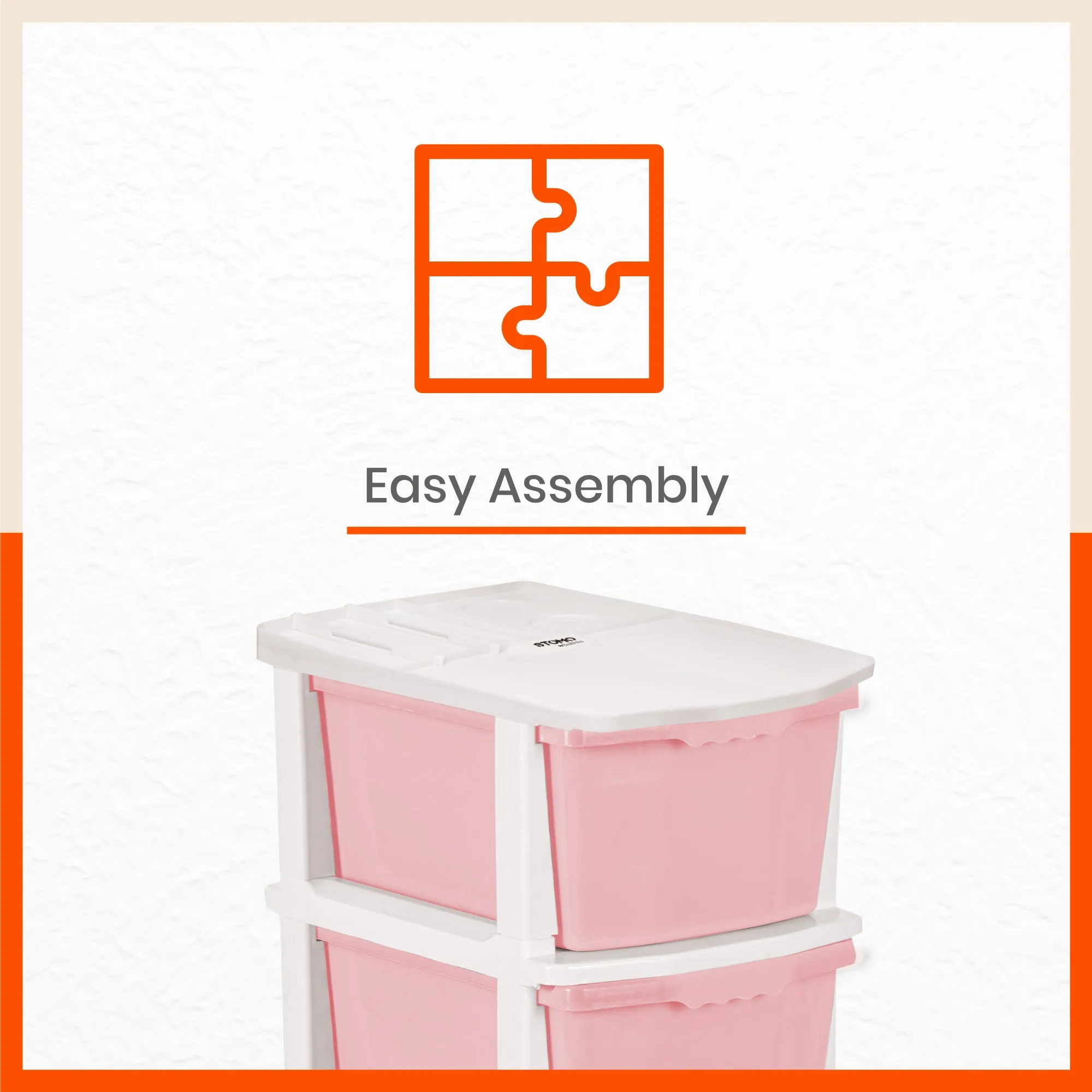 Stomo 3 Drawer Multi-Purpose Storage Organizer for Home and Office (Peach)