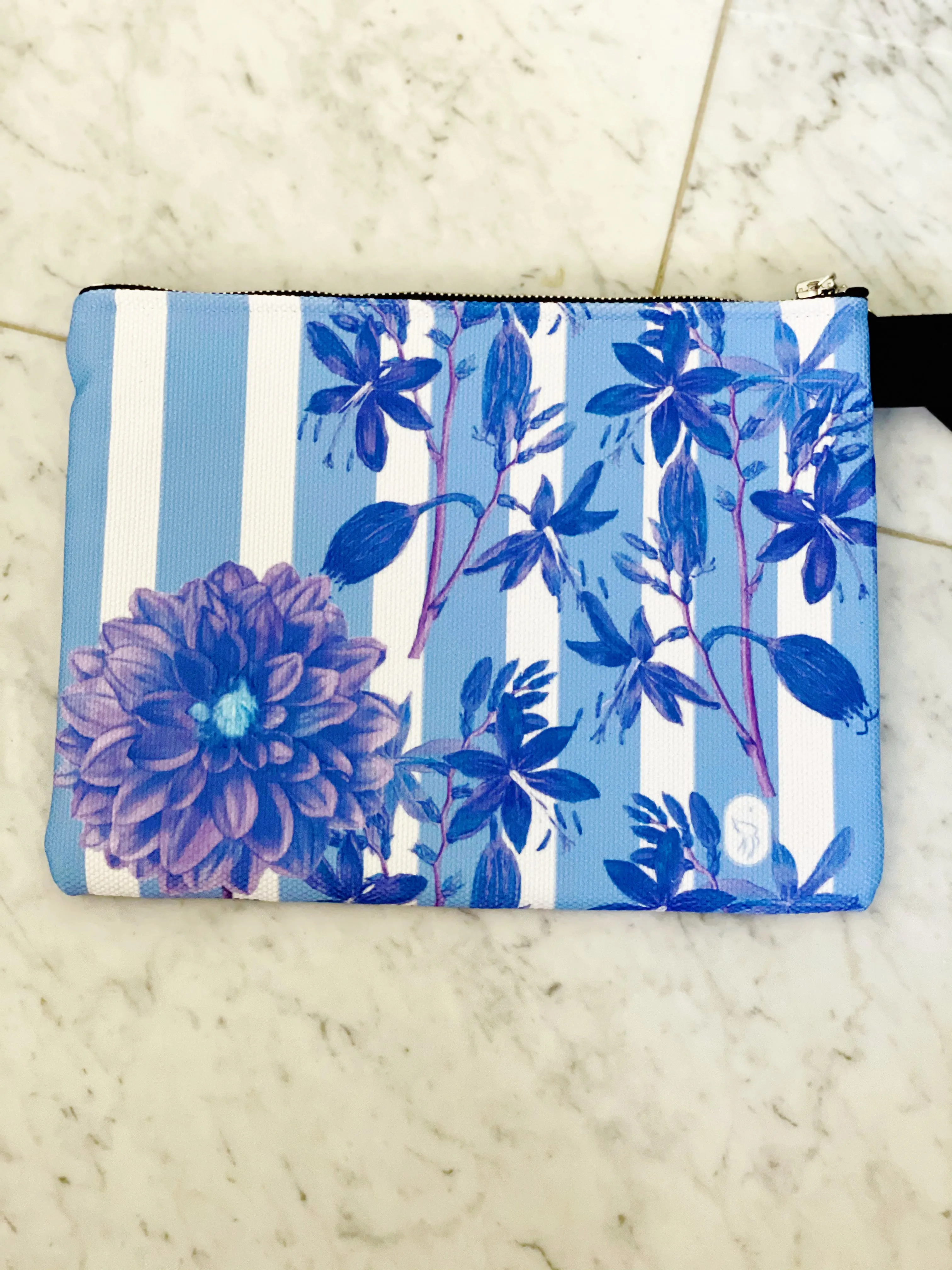 Stripes and Florals Blue Pouch