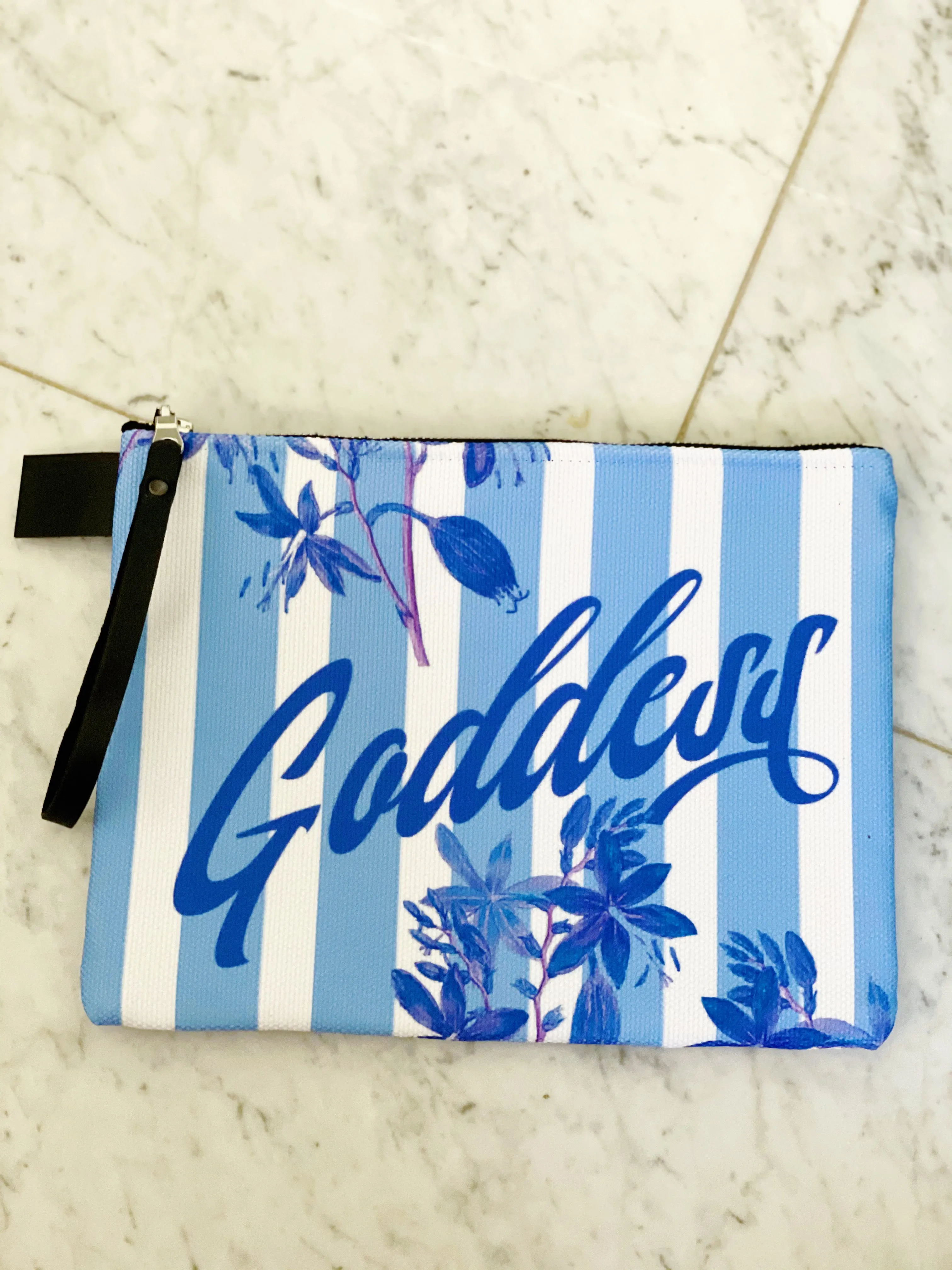 Stripes and Florals Blue Pouch