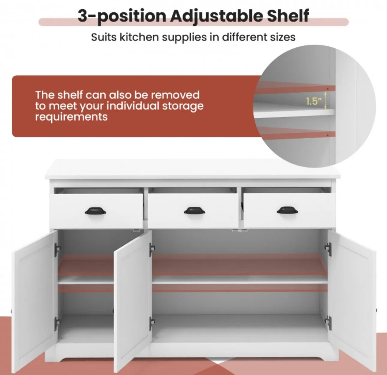 Super Elegant Cabinet Buffet SideBoard With Storage | Adjustable Shelves | 3 Drawers | Heavy Duty