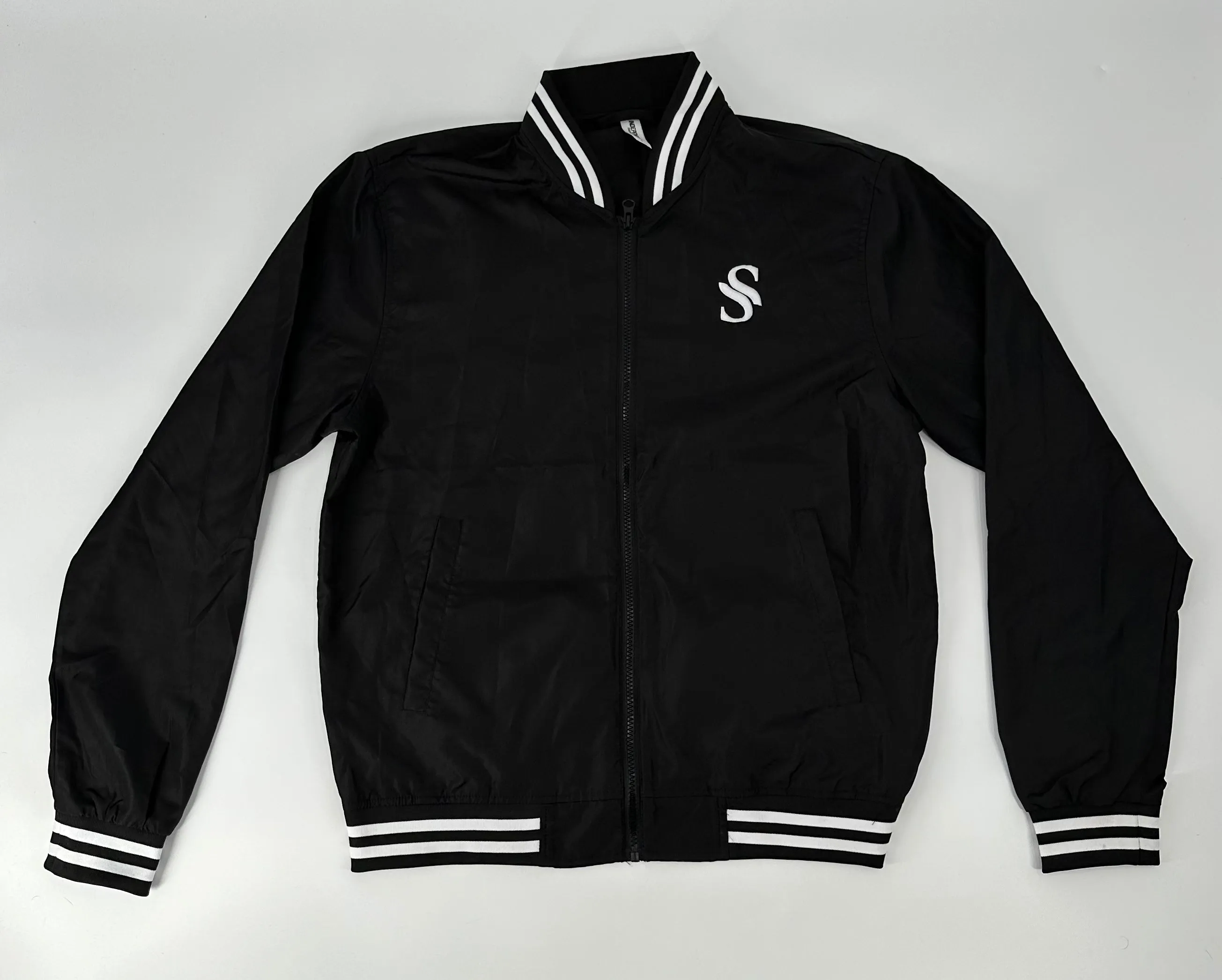Sway Windbreaker Bomber Jacket Black with stripes