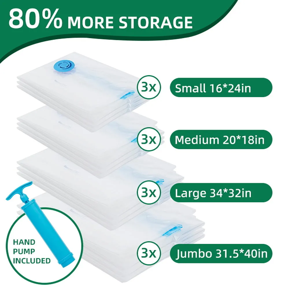 Taili Vacuum Storage Bag Set with Hand Pump - 12 Pack